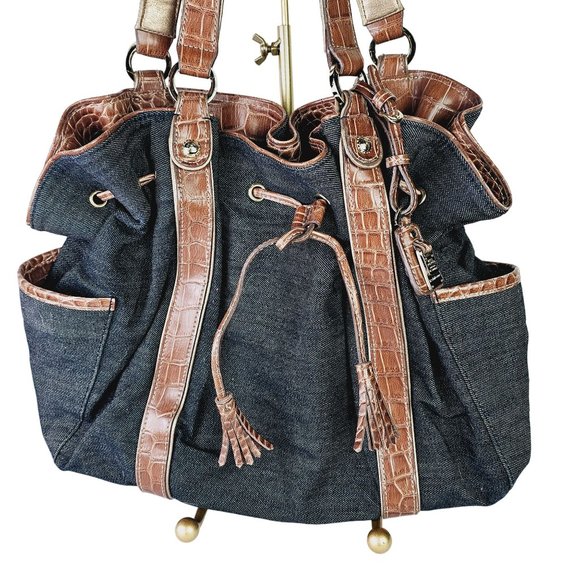 Vintage Y2K Liz Claiborne Denim Vegan Leather Hobo Bag & 2 Matching Wallets - Picture 4 of 12